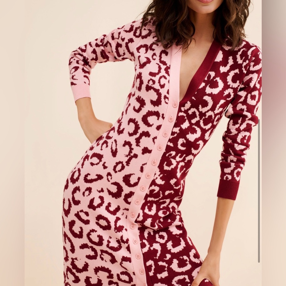 Farm Rio Mixed Leopard Knit Midi Dress - Picture 3 of 7